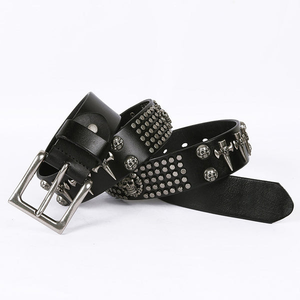 Cinturón de Cuero para Hombre Estilo Punk DJ con Calavera - Versátil y Atrevido - Image 10
