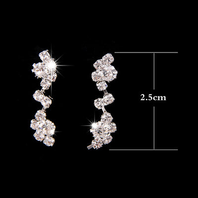 Simple rhinestone bridal necklace and matching drop earrings set, perfect for a wedding or formal occasion. - Image 2