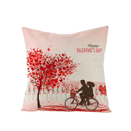 Funda de Almohada de Lino Rojo Corazón para San Valentín - Image 3