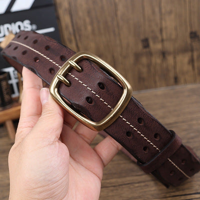 Cinturón de Cuero Premium con Hebilla Brass Retro y Costura Doble Aguja para Hombre - Image 14