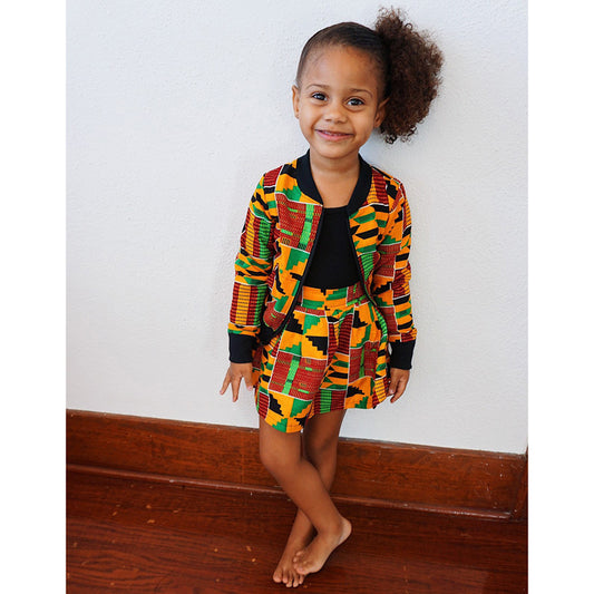 Conjunto Infantil Bohemio: Chaqueta con Cierre y Falda Coordinada