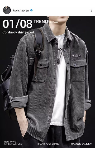 Camisa de Pana Oversized para Hombre - Corte Amplio Primavera y Otoño - Image 7