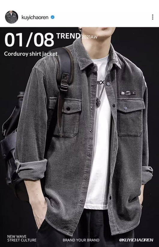 Camisa de Pana Oversized para Hombre - Corte Amplio Primavera y Otoño - Image 7