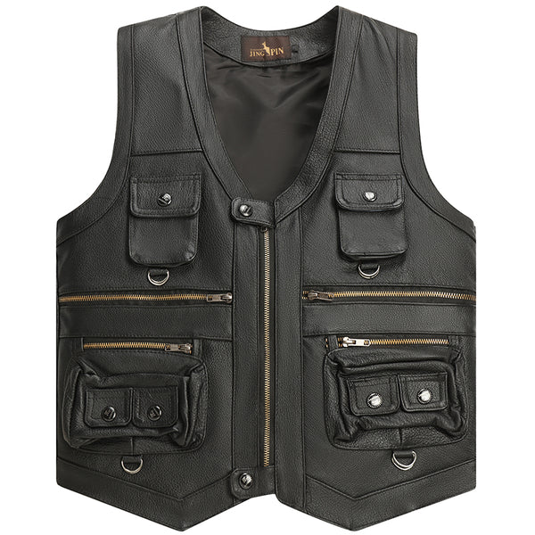 Chaleco de Cuero Genuino para Motociclista - Piel de Vaca Primera Calidad - Image 3