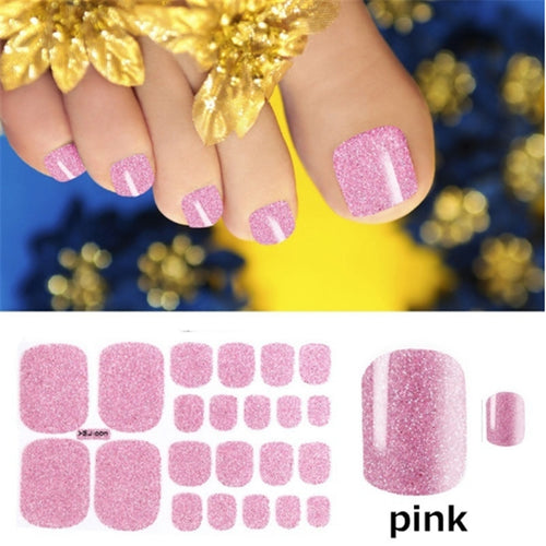 22 Stickers de Uñas Color Verde Cebolla con Polvo Brillante para Pies