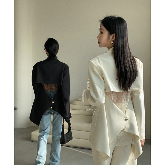 Traje Elegante para Mujer con Espalda Hueca y Encaje Estilo Coreano - Image 4