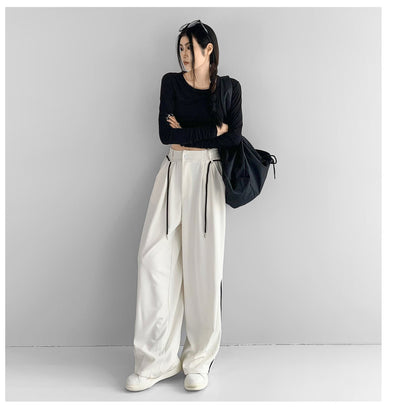 Pantalones Anchos de Talle Alto en Tono Damasco para Mujer - Image 3