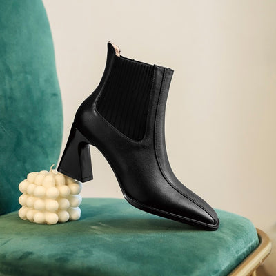 Botas Tejidas Elásticas Punta Cuadrada Tacón Alto - Image 11