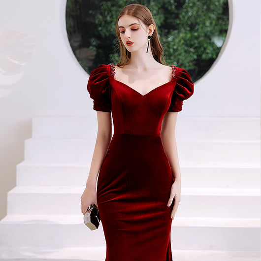 Vestido de Noche Rojo Vino Corte Sirena para Mujer - Image 3