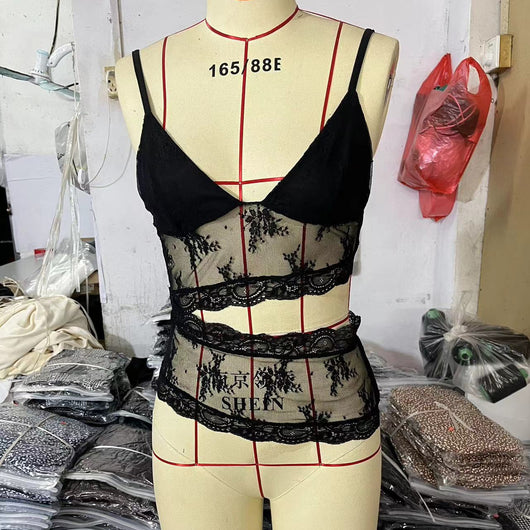 Bralette Espalda Descubierta con Encaje - Top Tirante Fino Cuello V Colores Pastel - Image 4