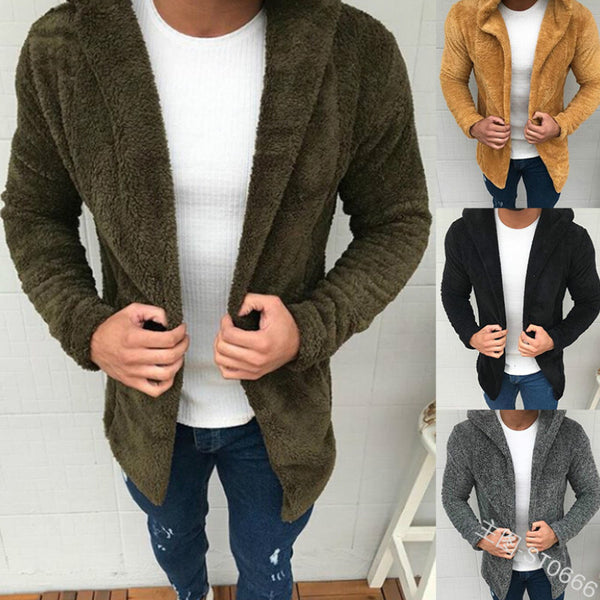 Chaqueta Hoodie Esponjosa de Manga Larga Hombre - Diseño Casual Liso