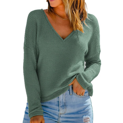Blusa Retro a Cuadros con Escote V y Manga Larga para Mujer - Image 5