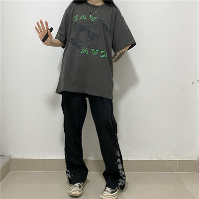 Camiseta Batik Vintage Verde Fluorescente con Estampado de Letras - Image 4