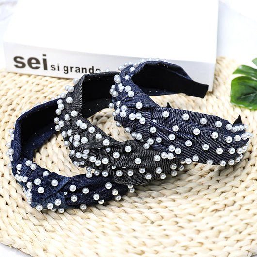 Diadema de Denim con Perlas para Mujer - Image 6