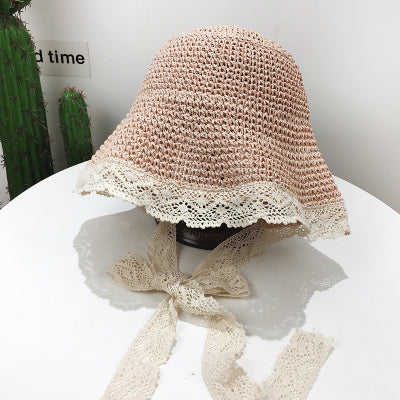 Sombrero de Paja con Moño de Encaje Coreano Plegable - Image 23