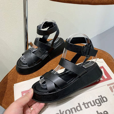 Sandalias Romanas Retro con Plataforma Elevada y Hebilla Delgada - Image 9