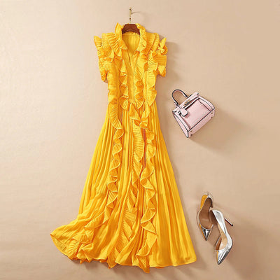 Vestido Largo Elegante con Detalles de Encaje y Volantes - Image 6