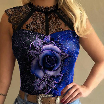 Blusa Casual Ajustada con Encaje Estampado para Mujer - Image 7