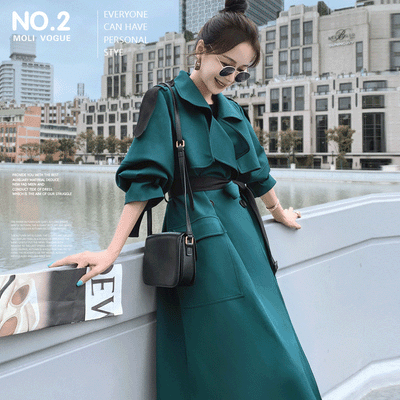 Cortaviento Elegante de Solapa Ancha para Mujer Largo hasta la Rodilla - Image 8