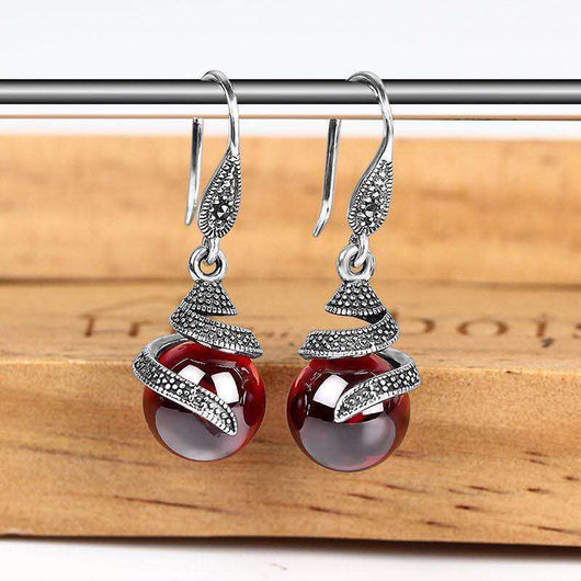 Aretes de Granate Vintage con Cuentas Redondas - Image 9
