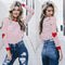 Blusa Manga Larga Rayas Holgada con Corazón Melocotón