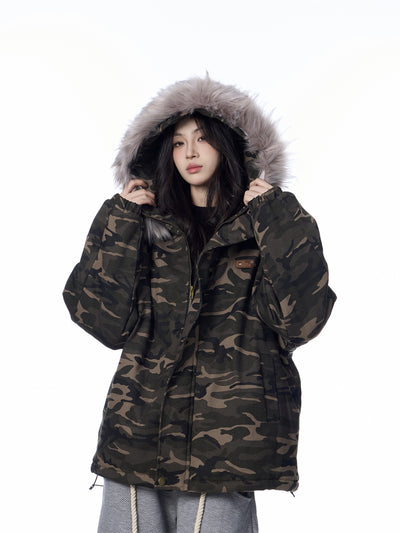 Chaqueta de Montaña con Cuello de Pelaje y Camuflaje - Image 7