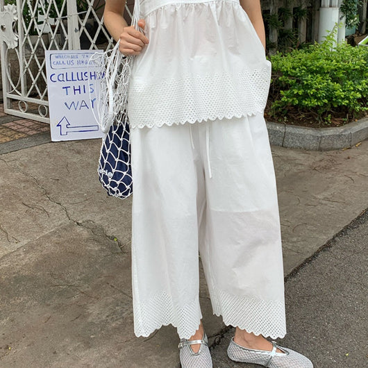 Pantalones Anchos Cropped Bordados para Verano - Casual y Cómodos