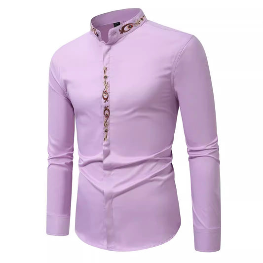 Camisa Casual de Manga Larga con Bordados para Hombre
