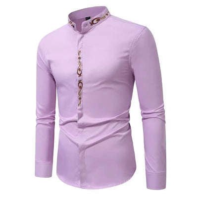 Camisa Casual de Manga Larga con Bordados para Hombre