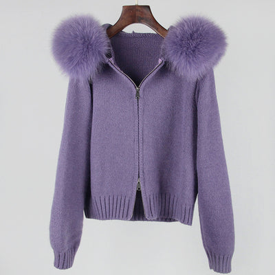 Abrigo de Primavera para Mujer con Cuello de Zorro Real y Capucha - Image 24