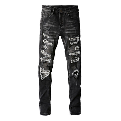 Jeans Slim Fit Gris con Parches de Flores de Marañón y Detalles Perforados - Image 3