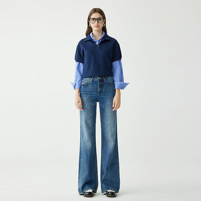 Jeans Rectos Cintura Alta Mujer Otoño Stretch