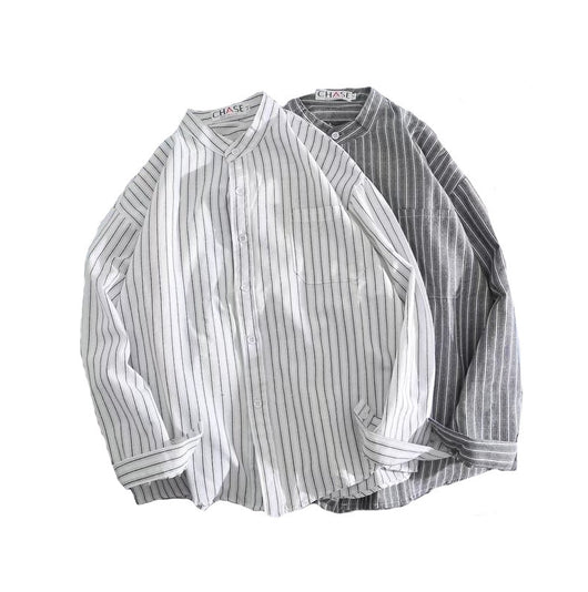 Camisa Casual de Rayas Blanca para Hombre - Manga Larga Suelta - Image 5