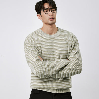 Suéter de Cuello Redondo Tejido a Rayas para Hombre - Abrigo Cálido Invierno - Image 5