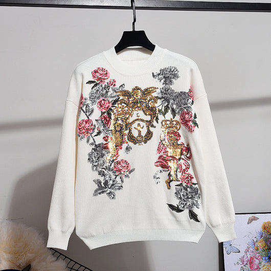 Conjunto de Dos Piezas: Suéter Tejido Holgado con Bordado de Lentejuelas - Image 5
