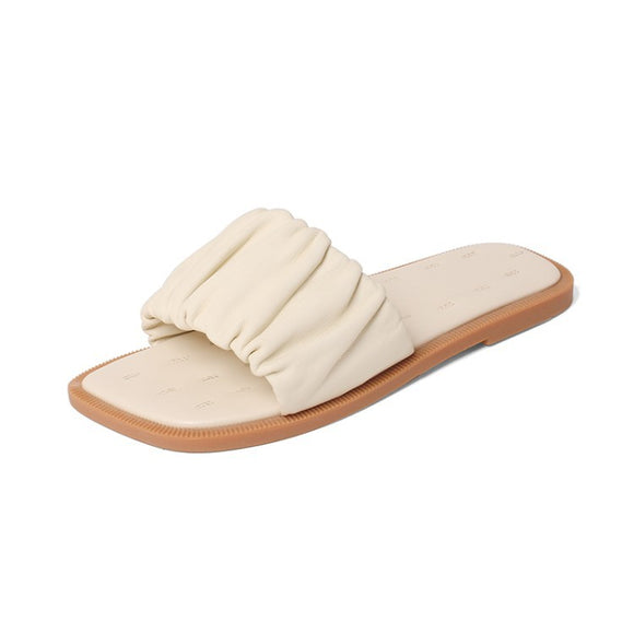 Sandalias de Tacon Plano con Punta Cuadrada Albaricoque