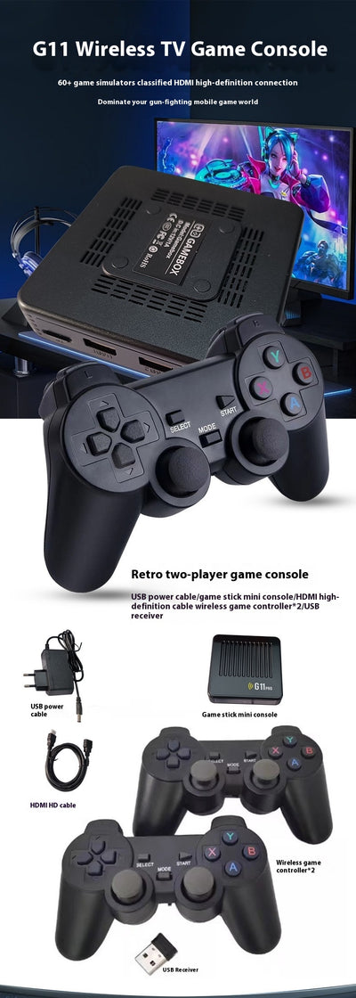G11 Pro Dual System TV Set-top Box Open Source Game Console with 128GB TF card, two wireless controllers, remote, and accessories. - Image 5