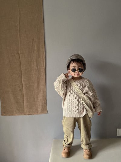 Suéter Infantil Retro con Patrón de Trenza Tejido - Image 10