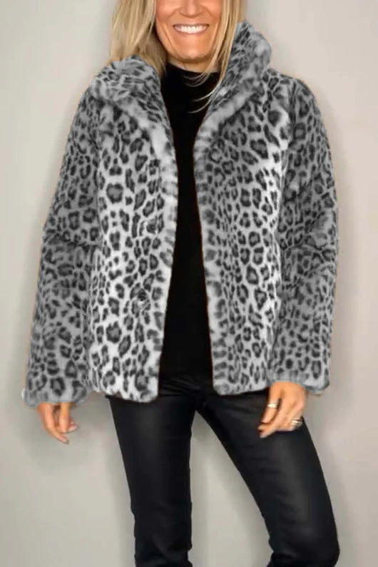 Abrigo Femenino Estampado Leopardo con Solapa y Cuero Sintético - Image 14