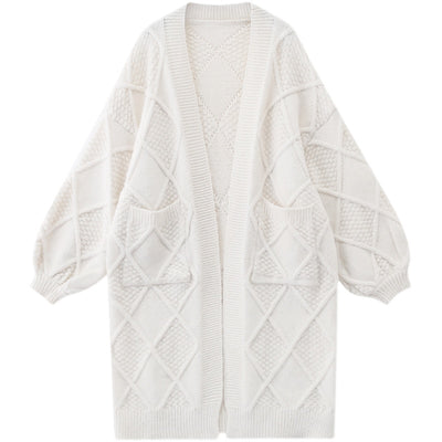 Cardigan Blanco Tejido Largo Mujer - Suéter Holgado Primavera Otoño - Image 4
