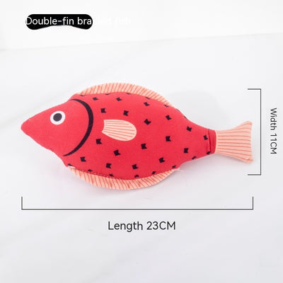 Blue star-spotted fish cat toy with orange fins and tail, 23cm long and 9cm wide, filled with catnip. - Image 5