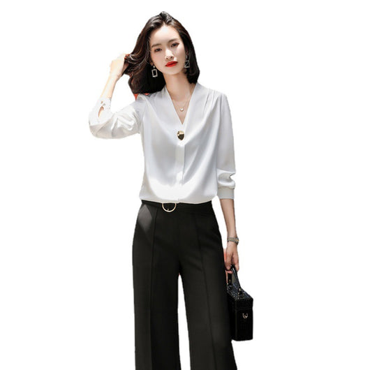Blusa Ejecutiva Cuello V Manga Larga Mujer - Image 4