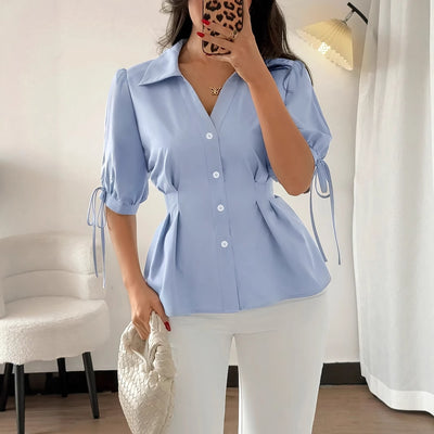 Blusa Ajustada para Mujer con Cintura Ceñida y Cordones