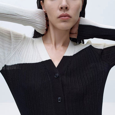 Cardigan Tejido Bicolor Irregular Ajustado de Manga Larga para Otoño e Invierno - Image 33