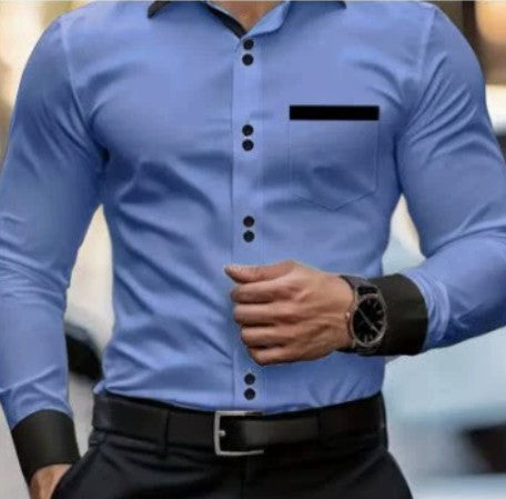 Camisa Casual de Manga Larga con Bolsillo y Color Liso para Hombre - Image 7