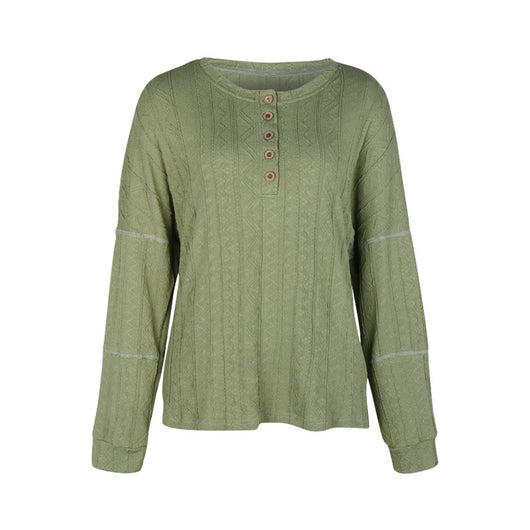 Suéter Verde de Cuello Redondo con Botones y Textura Jacquard - Image 6