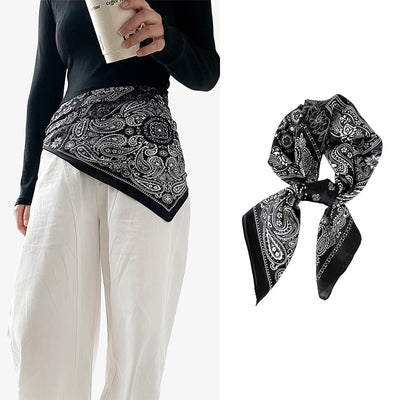 Pañuelo de Seda Estampado Paisley Negro - Cinturón Decorativo y Banda para Cabello - Image 6