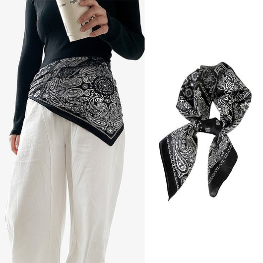 Pañuelo de Seda Estampado Paisley Negro - Cinturón Decorativo y Banda para Cabello - Image 6