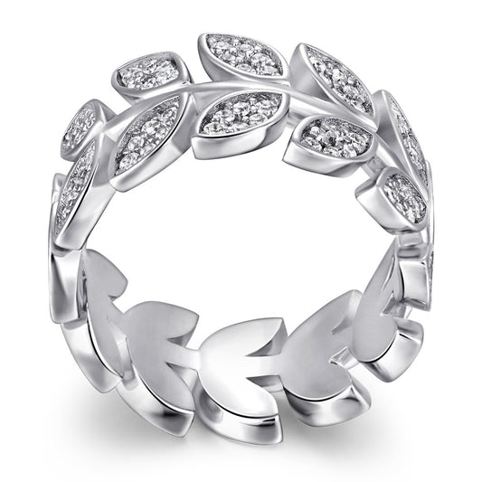 Anillo de Plata Esterlina Versión Ancha con Ojo de Caballo y Hojas de Diamante Incrustadas - Image 2
