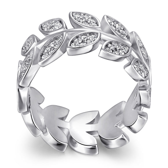 Anillo de Plata Esterlina Versión Ancha con Ojo de Caballo y Hojas de Diamante Incrustadas